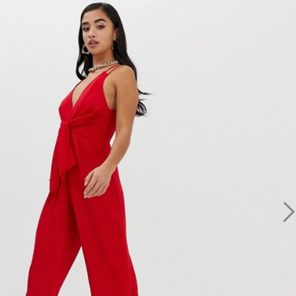 ASOS DESIGN Petite jumpsuit with tie front and wid